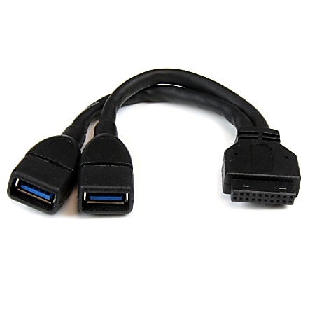 StarTech.com 2 Port Internal USB 3.0 Motherboard Header Adapter Cable - USB for Card Reader, Hard Drive, Motherboard - 6" - 1 Pack - 2 x Type A Female USB - 1 x IDC Female USB Header - Nickel-plated Connectors - Black