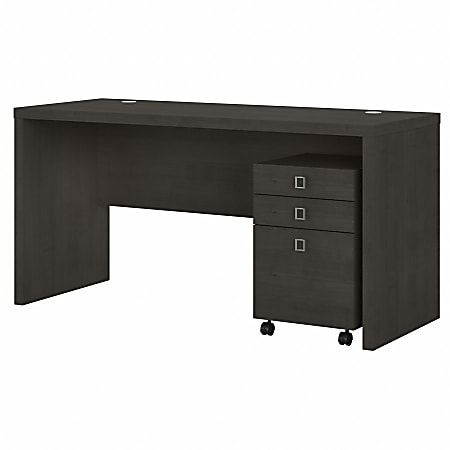 Office by Kathy Ireland® Echo 60"W Credenza Desk With Mobile File Cabinet, Charcoal Maple, Standard Delivery