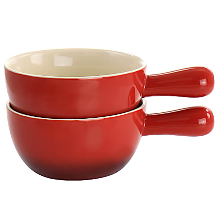 Gibson Crock Pot 2 Piece Stoneware Soup Bowl Set 22 Oz Red