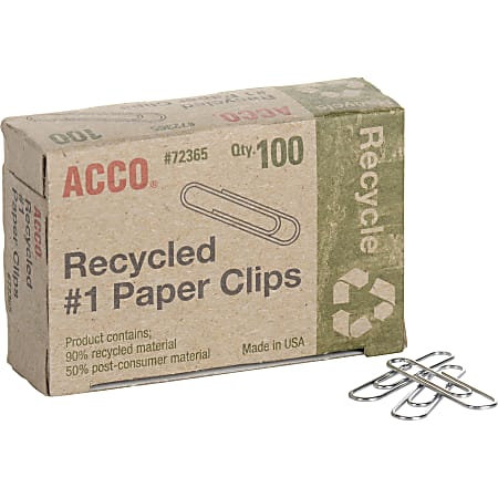 ACCO® Paper Clips, 1000 Total, Silver, 50% Recycled, 100 Per Box, Pack Of 10 Boxes