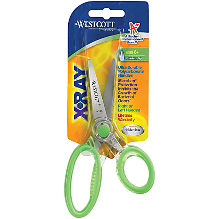 Westcott Microban Protection X-ray Scissors - 2" Cutting Length - 5" Overall Length - Straight-left/right - Stainless Steel - Pointed Tip - Bright Assorted - 1 Each