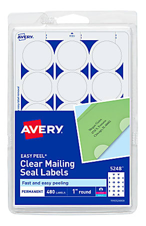 Avery® Permanent Mailing Seals, 5248, Round, 1" Diameter, Clear, Pack Of 480