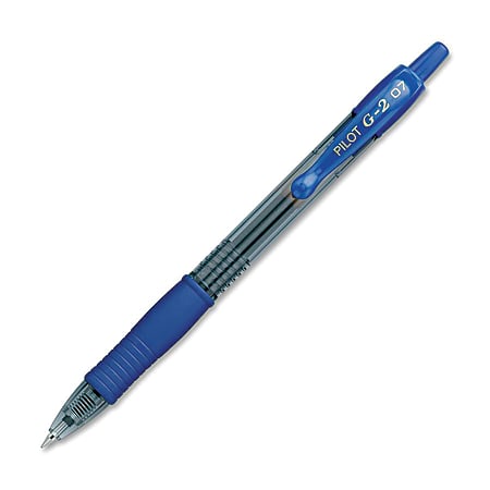 Pilot G2 Retractable Gel Pens, Fine Point, 0.7 mm, Translucent Barrel, Blue Ink, Pack Of 2 Pens