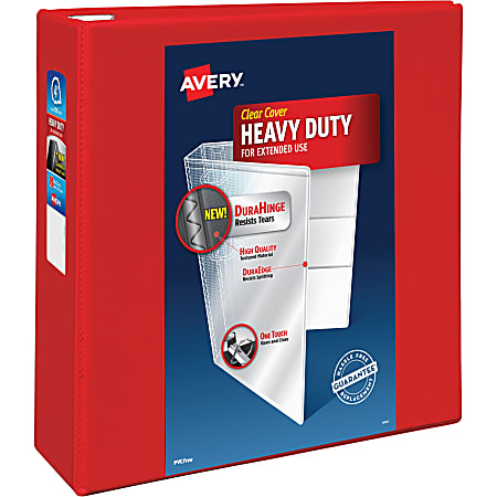 Avery® Heavy-Duty View 3-Ring Binder With Locking One-Touch EZD™ Rings, 4" D-Rings, 43% Recycled, Red