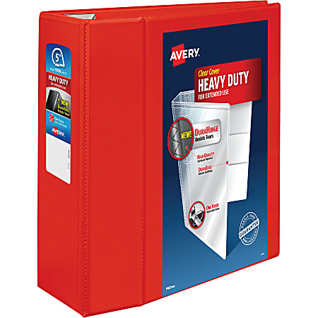 Avery® Heavy-Duty View 3-Ring Binder With Locking One-Touch EZD™ Rings, 5" D-Rings, Red
