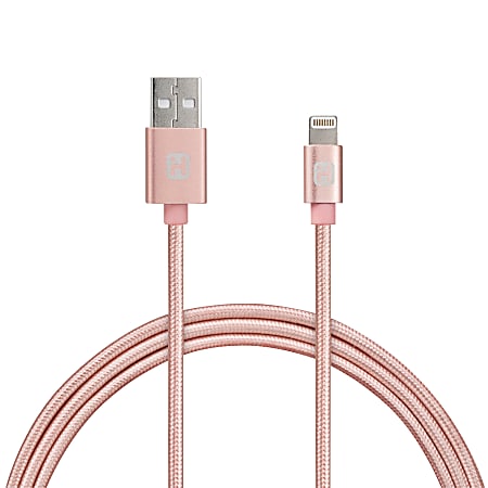 iHome Aluminum Lightning Cable With Nylon Cord, 6', Rose Gold, IH-CT1066AR