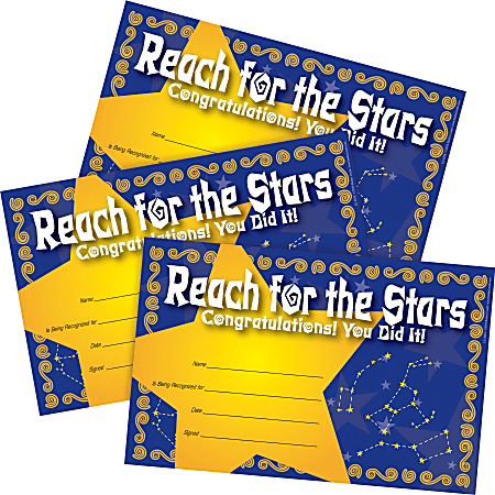 Barker Creek Awards, 8-1/2" x 5-1/2", Reach For The Stars, Set Of 90 Awards