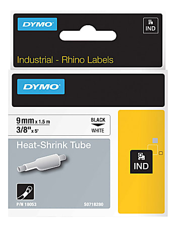 Dymo Rhino Heat Shrink Tube Label - 3/8" Width x 60" Length - Rectangle - Thermal Transfer - White - Polyolefin - 1 Each