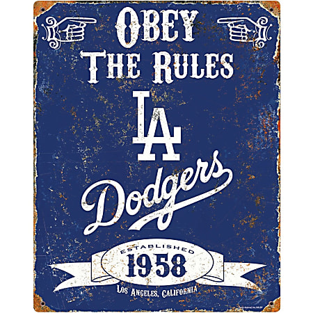 Party Animal Los Angeles Dodgers Embossed Metal Signs - 11.5" Width x 14.5" Height - Rectangular Shape - Heavy Duty, Embossed Lettering - Steel