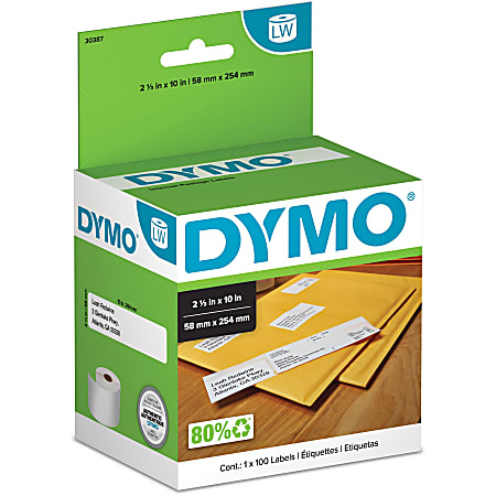 DYMO® Internet Postage Labels, DYM30387, 2 5/16"W x 10"L, White, Roll of 100