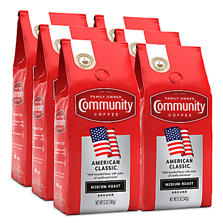 Community Coffee Arabica Ground Coffee, American Classic, 12 Oz Per Bag, Carton Of 6 Bags
