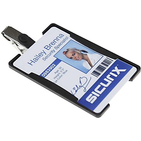 SICURIX Rigid Plastic Vertical Badge Reel Card Holder - Vertical - 3.5" x 4.5" x 0.3" x - 1 Each - Black