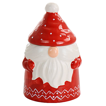 Gibson Home Happy Gnome Durastone Cookie Jar, 7-1/2”, Red