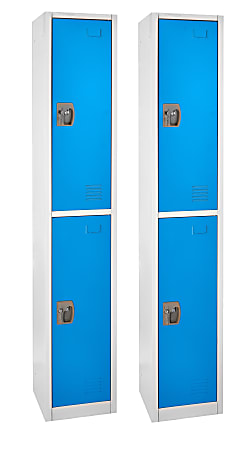 Alpine 2-Tier Steel Lockers, 72”H x 15”W x 15”D, Blue, Set Of 2 Lockers