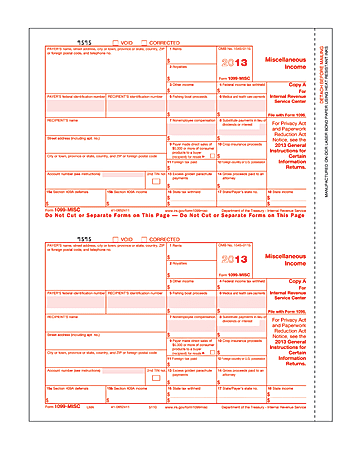 ComplyRight 1099-MISC Inkjet/Laser Tax Forms, Federal Copy A, 2-Part, 11 1/4" x 8 3/4", Pack Of 500