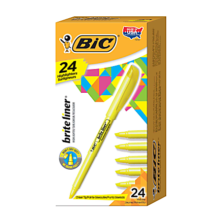 BIC Brite Liner Highlighters, Chisel Point, Yellow, Box