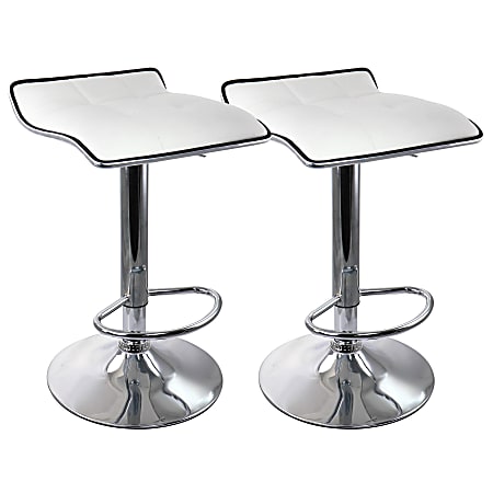 Elama Tufted Faux Leather Adjustable Bar Stools, Low Back, White/Chrome, Set Of 2 Stools