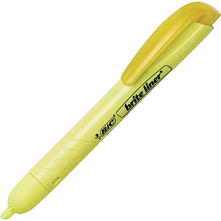 BIC Brite Liner Retractable Highlighters, Chisel Point, Fluorescent Yellow, Pack Of 12