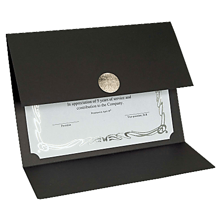 First Base Silver Medallion FSC Certified Linen Certificate Holders, 9 1/4" x 12 1/2", 30% Recycled, Black, Pack Of 5