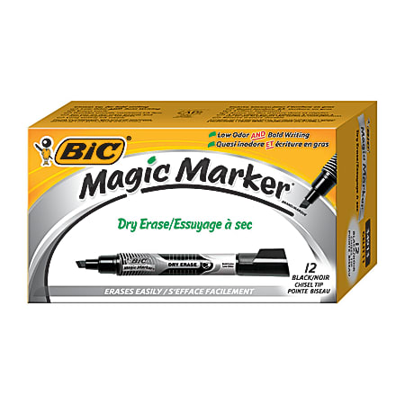 BIC Magic Marker Dry Erase Markers Chisel Point Black Ink Pack Of