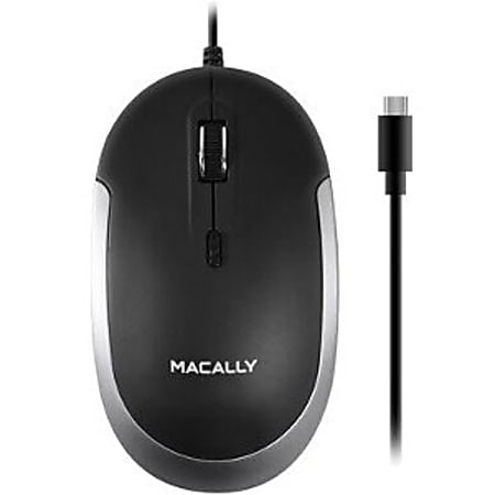 Macally USB-C Optical Quiet Click Mouse for Mac/PC Black & Space Gray - Optical - Cable - Black, Space Gray - USB Type C - 2400 dpi - Scroll Wheel - Symmetrical