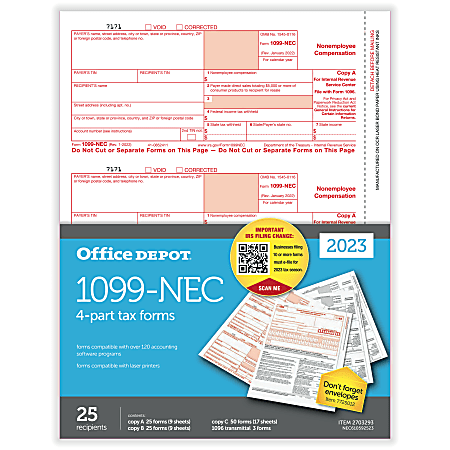 Office Depot® Brand 1099-NEC Laser Tax Forms, 4-Part,