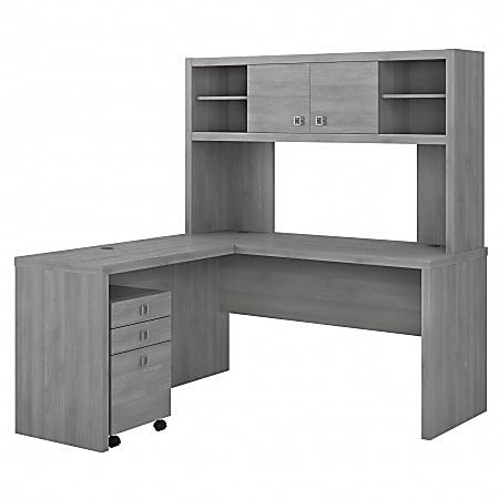 Bush Business Furniture Echo L-Shaped Desk With Hutch And Mobile File Cabinet, Modern Gray, Standard Delivery