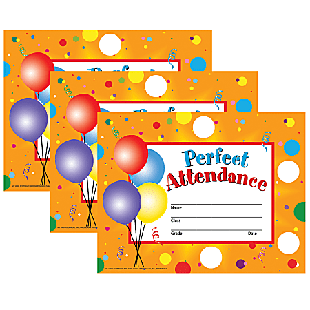 Hayes Certificates, 8-1/2" x 11", Perfect Attendance & Reward Seals, 30 Certificates And 160 Seals Per Pack, Set Of 3 Packs