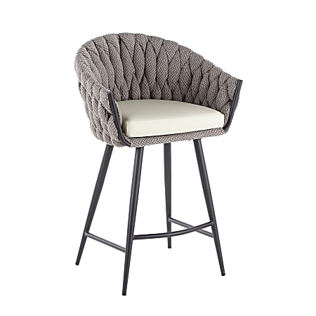 LumiSource Braided Matisse Counter Stool, Cream/Gray Fabric/Black Frame