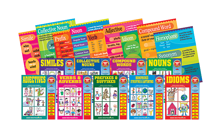 Barker Creek® Grammar Poster & Activity Book Set, Grades K-9, Multicolor, Pack Of 18