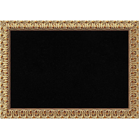 Amanti Art Florentine Non-Magnetic Cork Bulletin Board, 27" x 19", Black, Gold Wood Frame