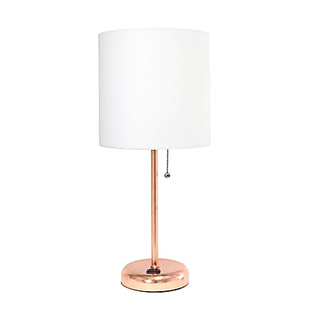 Creekwood Home Oslo Power Outlet Metal Table Lamp, 19-1/2"H, White Shade/Rose Gold Base