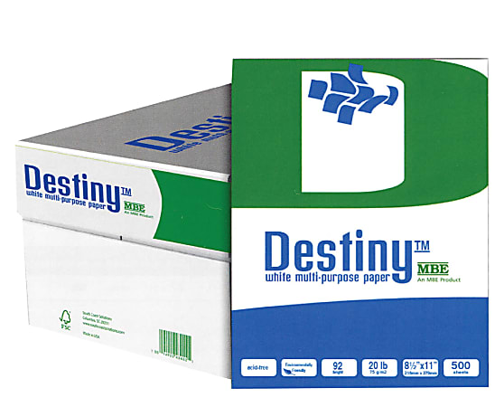 Destiny™ Multi-Use Printer & Copy Paper, 10 Reams, White, Letter (8.5" x 11"), 5000 Sheets Per Case, 20 Lb, 92 Brightness