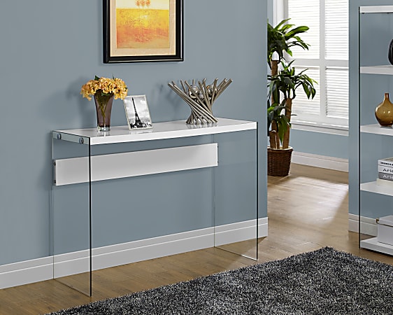 Monarch Specialties Console Table With Glass Base, Rectangle, Glossy White