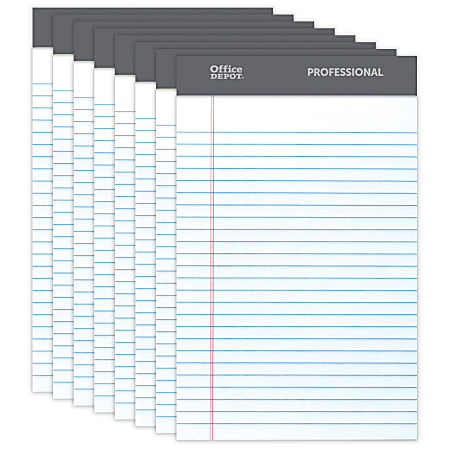 Office Depot® Brand Professional Writing Pads, 5" x 8", Narrow Ruled, 50 Sheets, White, Pack Of 8