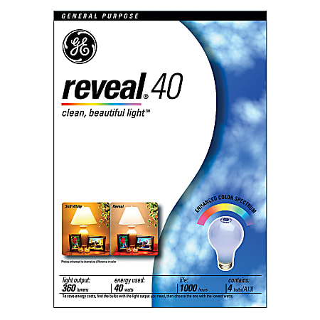 GE Reveal Bulbs, 40 Watts, Pack Of 4