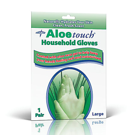 Medline AloeTouch Household Latex Gloves, Large, Non-Slip Grip, Aloe-Latex, Box Of 8