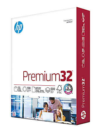 HP Premium32 Laser Paper, Smooth, White, Letter Size (8 1/2" x 11"), Ream Of 500 Sheets, 32 Lb, 100 Brightness
