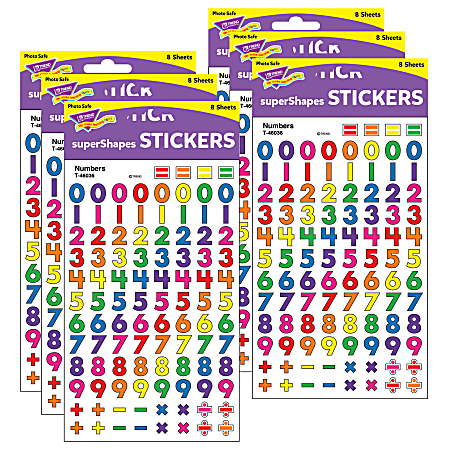 Trend superShapes Stickers, Numbers, 800 Stickers Per Pack, Set Of 6 Packs