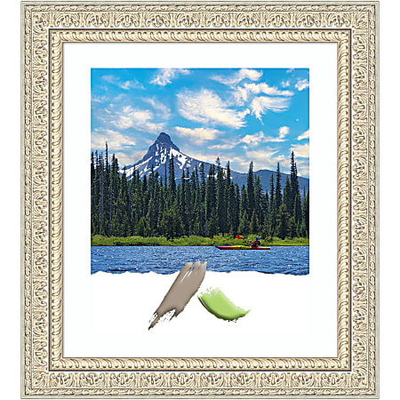 Amanti Art Rectangular Wood Picture Frame, 25” x 29” With Mat, Fair Baroque Cream