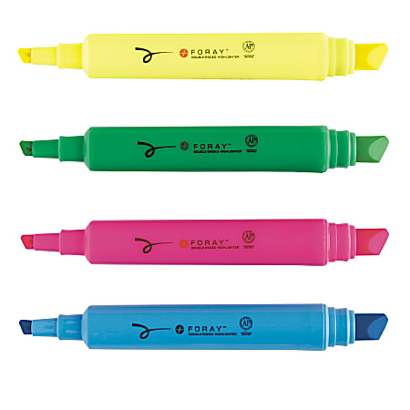 FORAY® Double-Ended Desk-Style Highlighters, Assorted Colors, Pack of 4