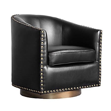 Flash Furniture Myles Club Style Commercial Barrel Accent Armchair with 360° Swivel Metal Base and Upholstery with Decorative Nail Head Trim, Black