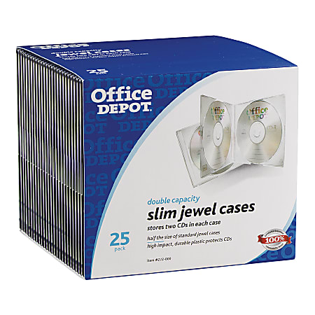 Office Depot® Brand Double Slim CD Jewel Cases, Clear, Pack Of 25