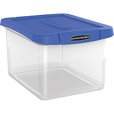 Bankers Box® Heavy-Duty Portable Storage File Box, Letter/Legal Size, 10 5/8" x 14 3/16" x 17 3/8", Clear/Blue