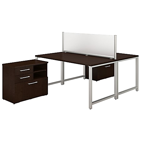 Bush Business Furniture 400 Series 2-Person Workstation With Table Desks And Storage, 60"W x 30"D, Mocha Cherry, Standard Delivery