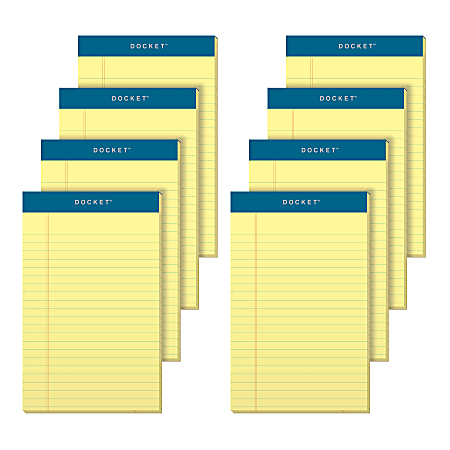 TOPS™ Docket™ Writing Tablet, 5" x 8", Legal Ruled, 50 Sheets, Canary, Pack Of 8 Pads