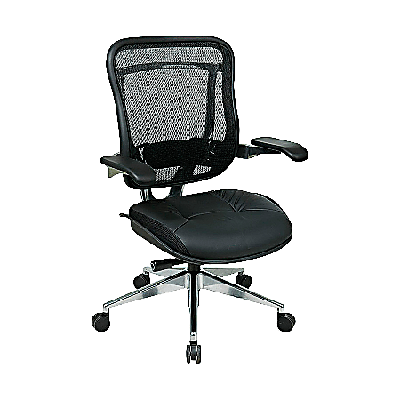 Office Star™ Space 818A Executive Matrex Mesh Back And Leather Chair, 45 3/4"H x 27 3/4"W x 28 1/2"D, Chrome Frame, Black Leather
