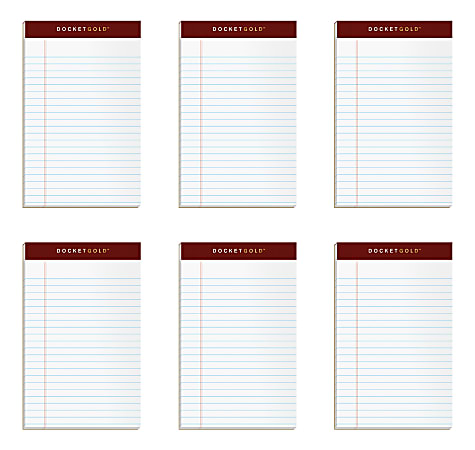 TOPS™ Docket™ Writing Tablet, 5" x 8", Jr. Legal Rule, White, 50 Sheets Per Pad, Pack Of 6 Pads