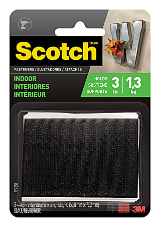 Scotch® Recloseable Fasteners, Black, 2" x 3" Strips, Pack Of 3