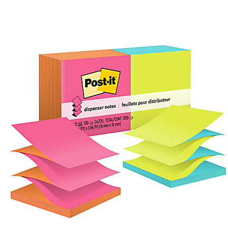 Post-it® Pop-Up Dispenser Notes, 3" x 3", Poptimistic Collection, Pack Of 12 Pads